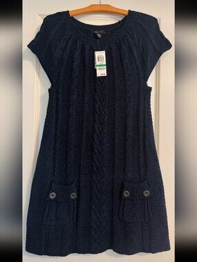 Navy Cable Knit Short Sleeve Sweater Dress